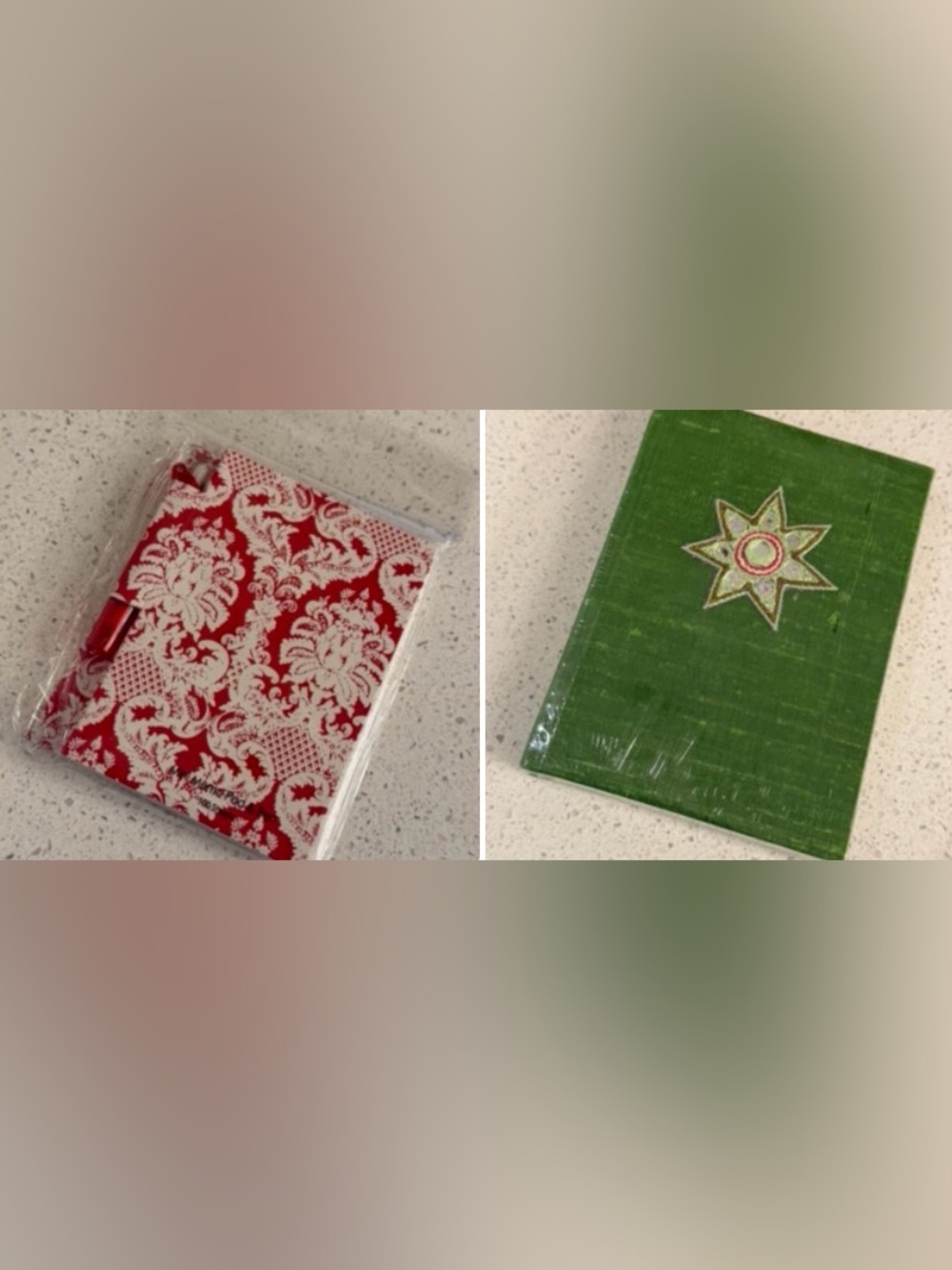 Green Hand-Bound Silk Cloth Journal & Red/White notebook with pen-NWT